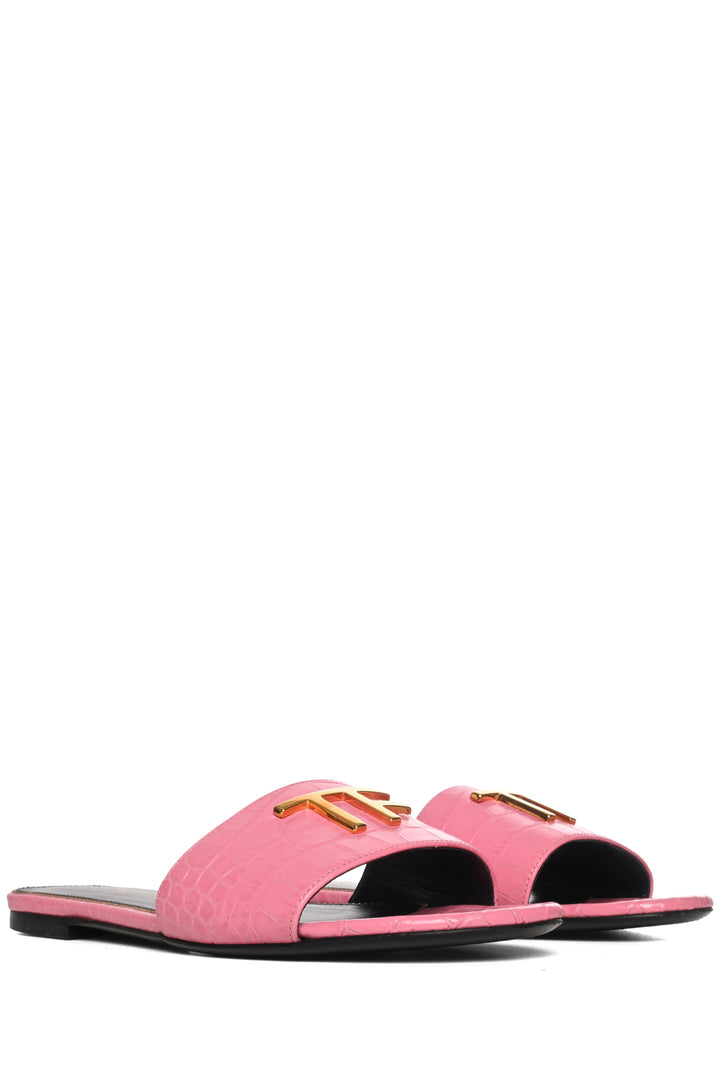 Tom Ford Size 38 Croc-Embossed Logo Slides