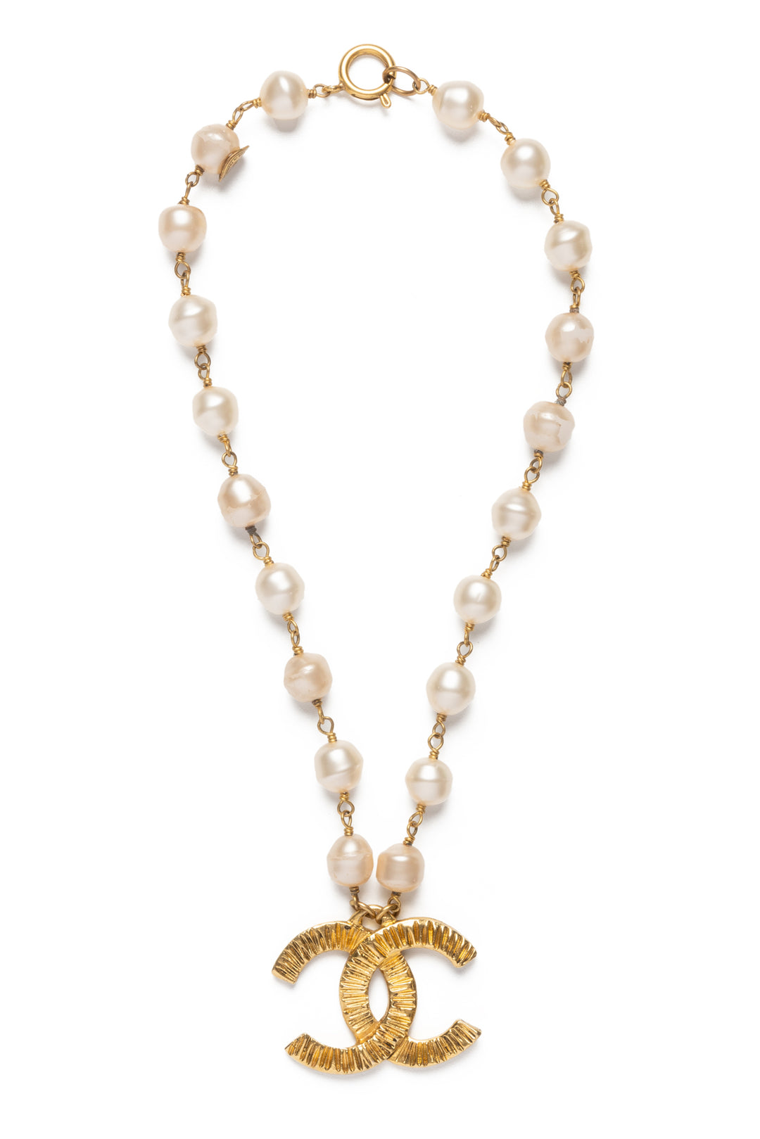 Vintage Chanel Faux Pearl CC Necklace