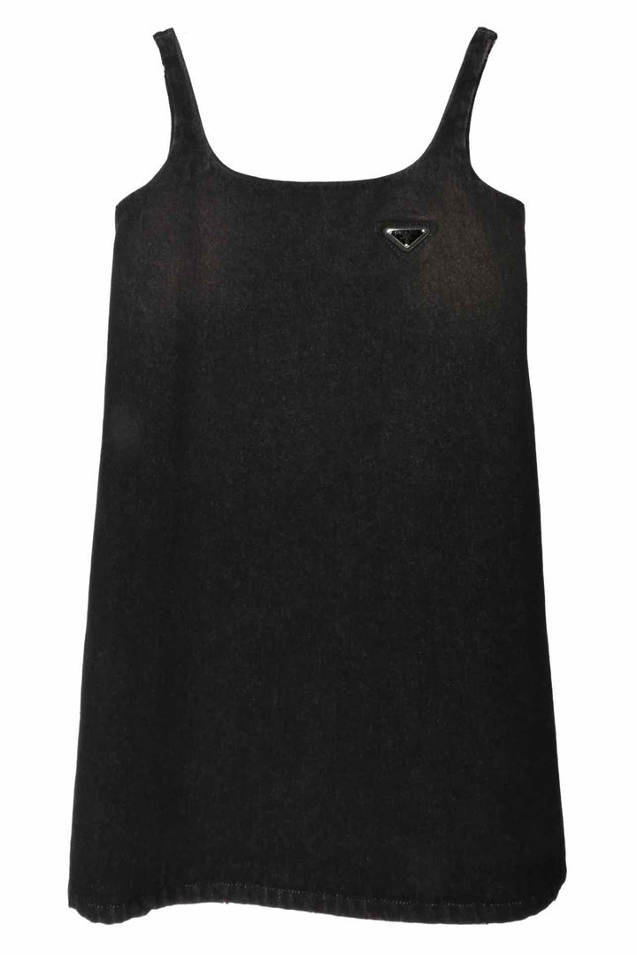 Prada Size 38 2022 Triangle Logo A-Line Denim Mini Dress