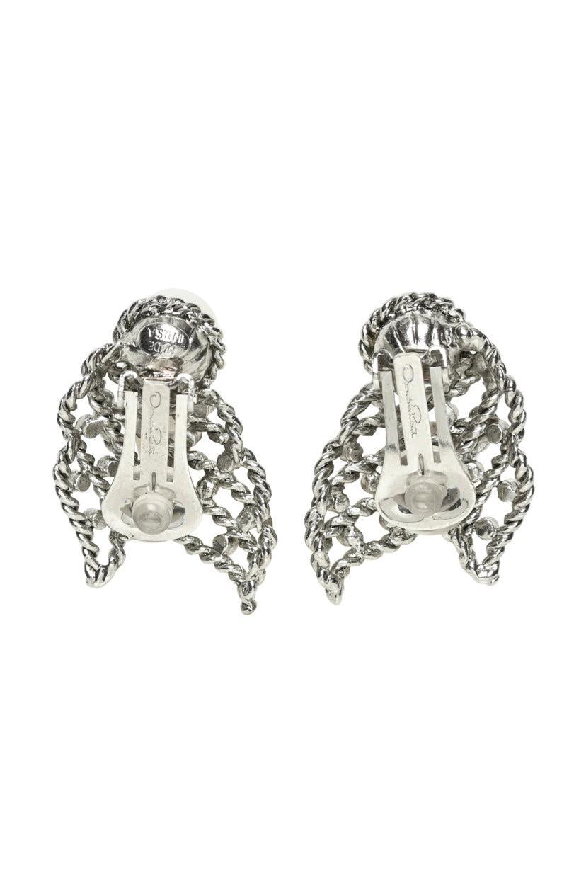 Oscar De La Renta Faux Pearl Clip On Earrings