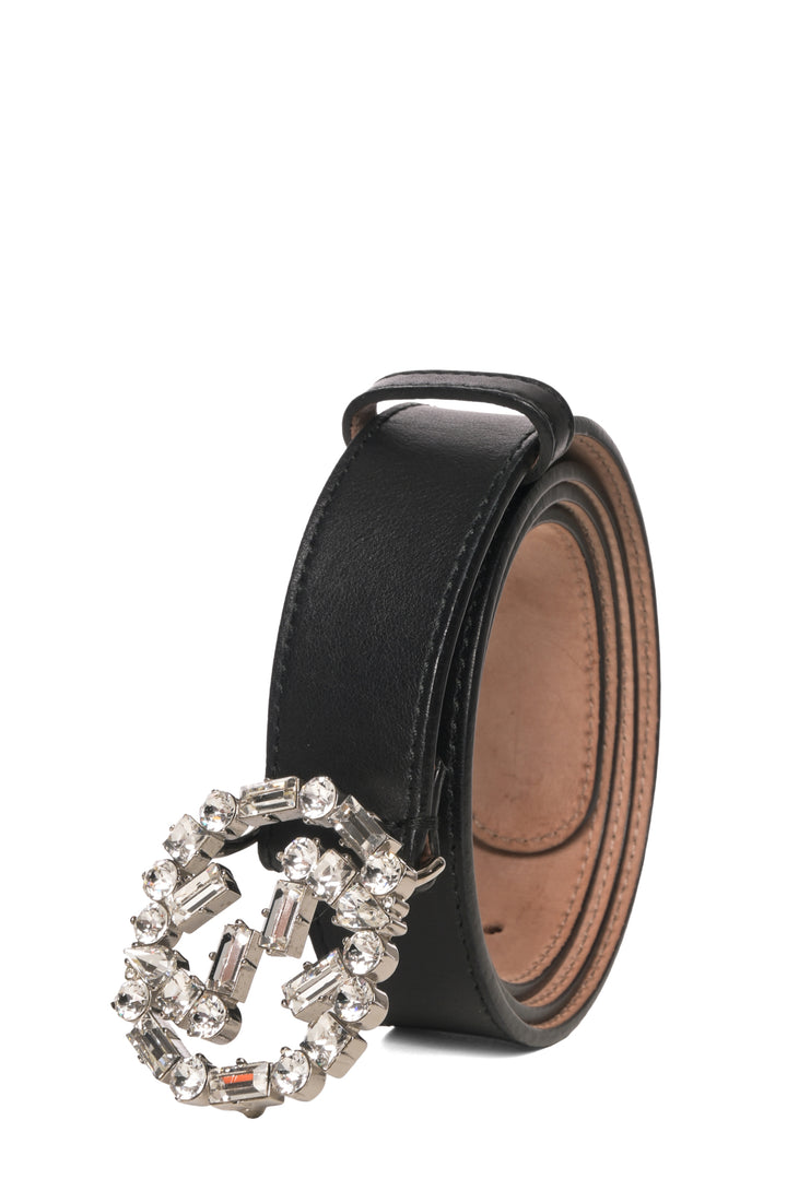 Gucci Size 36 Crystal Embellished Interlocking G Leather Belt