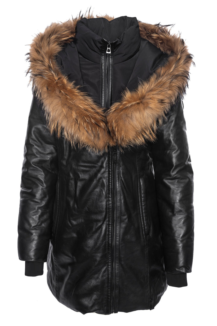 Rudsak Size L Leather and Fur Puffer Parka Coat