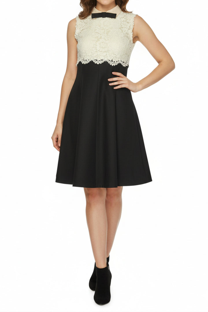 Valentino Size 4 Sleeveless Bow & Lace Wool Knee-Length Dress