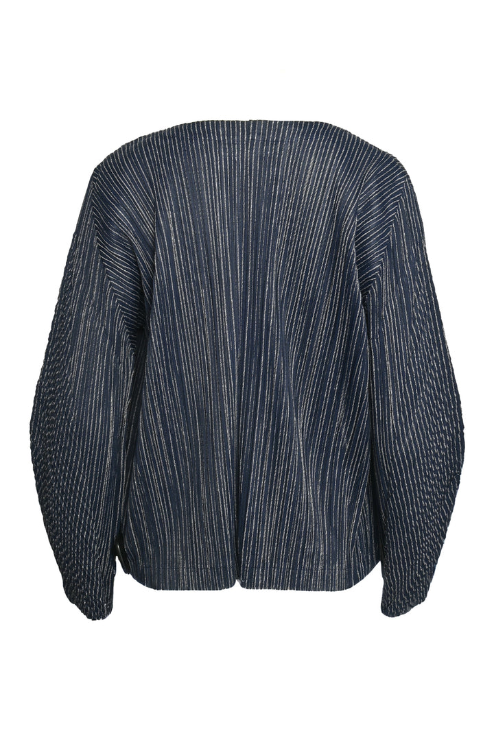 Pleats Please Size 5 Striped Pleated Cardigan