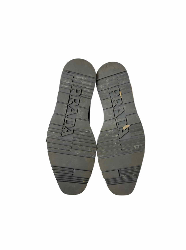 Prada Size 38.5 Leather Platform Brogue Espadrille Derby Flats