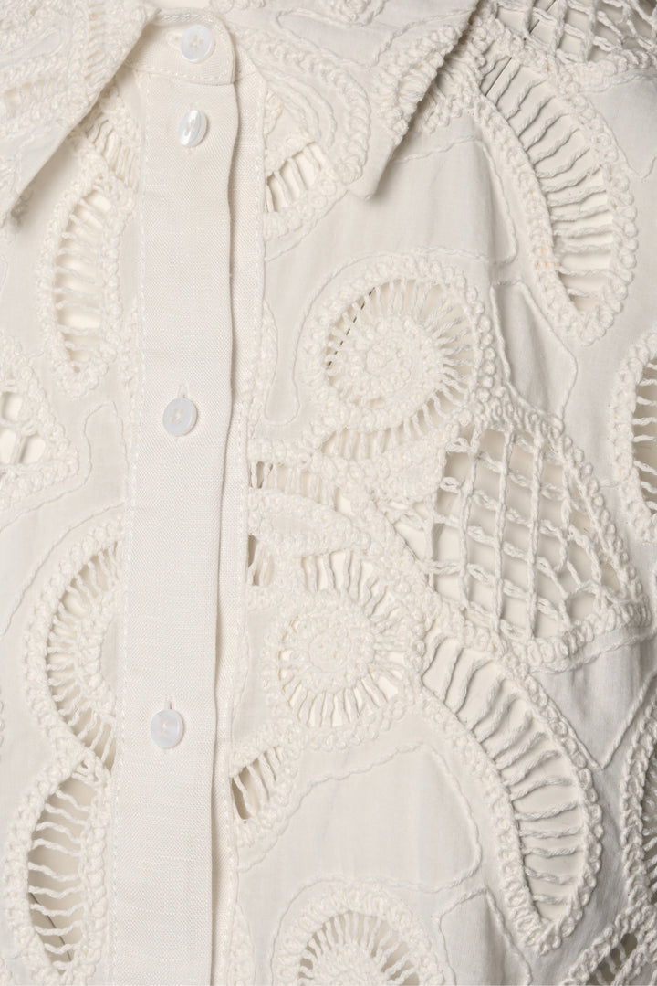 Dorothee Schumacher Size S Generous Gaze Crochet Embroidered Crop Blouse