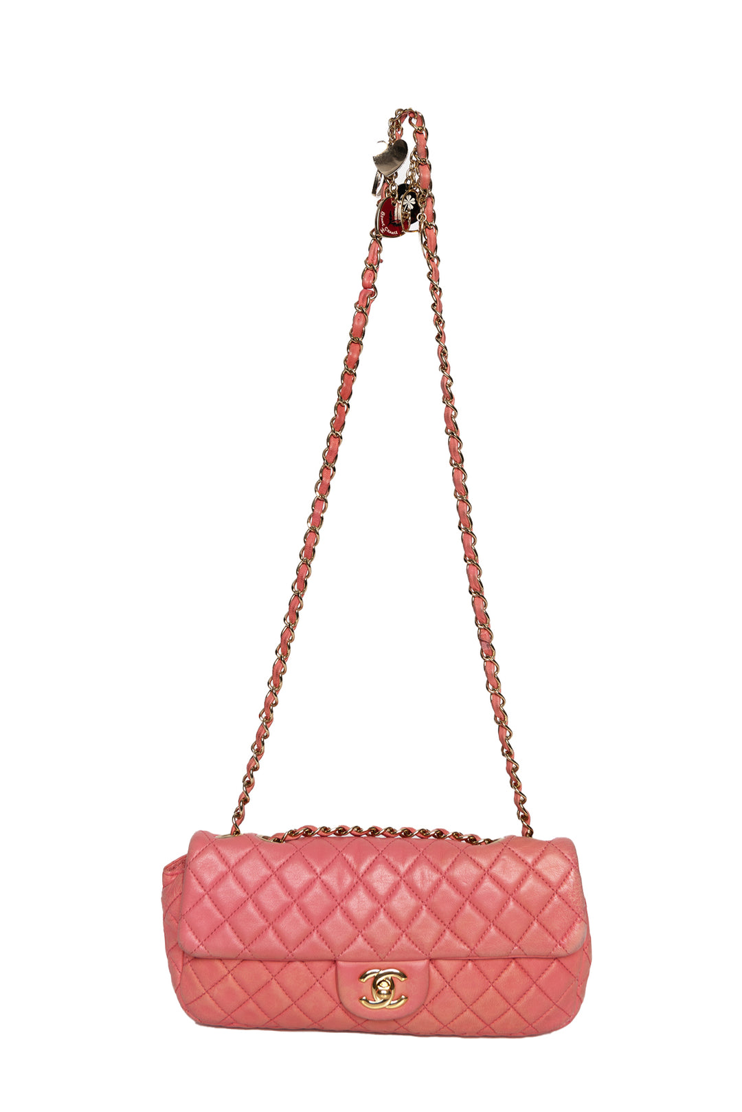 Chanel East West Valentine Charms Flap Shoulder Bag