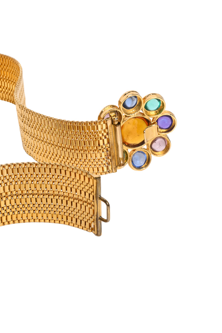Chanel 1996 Gripoix Rhinestone Byzantine Flower Metal Belt