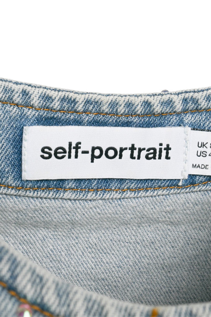 Self Portrait Size 4 Rhinestone Denim Crop Tops