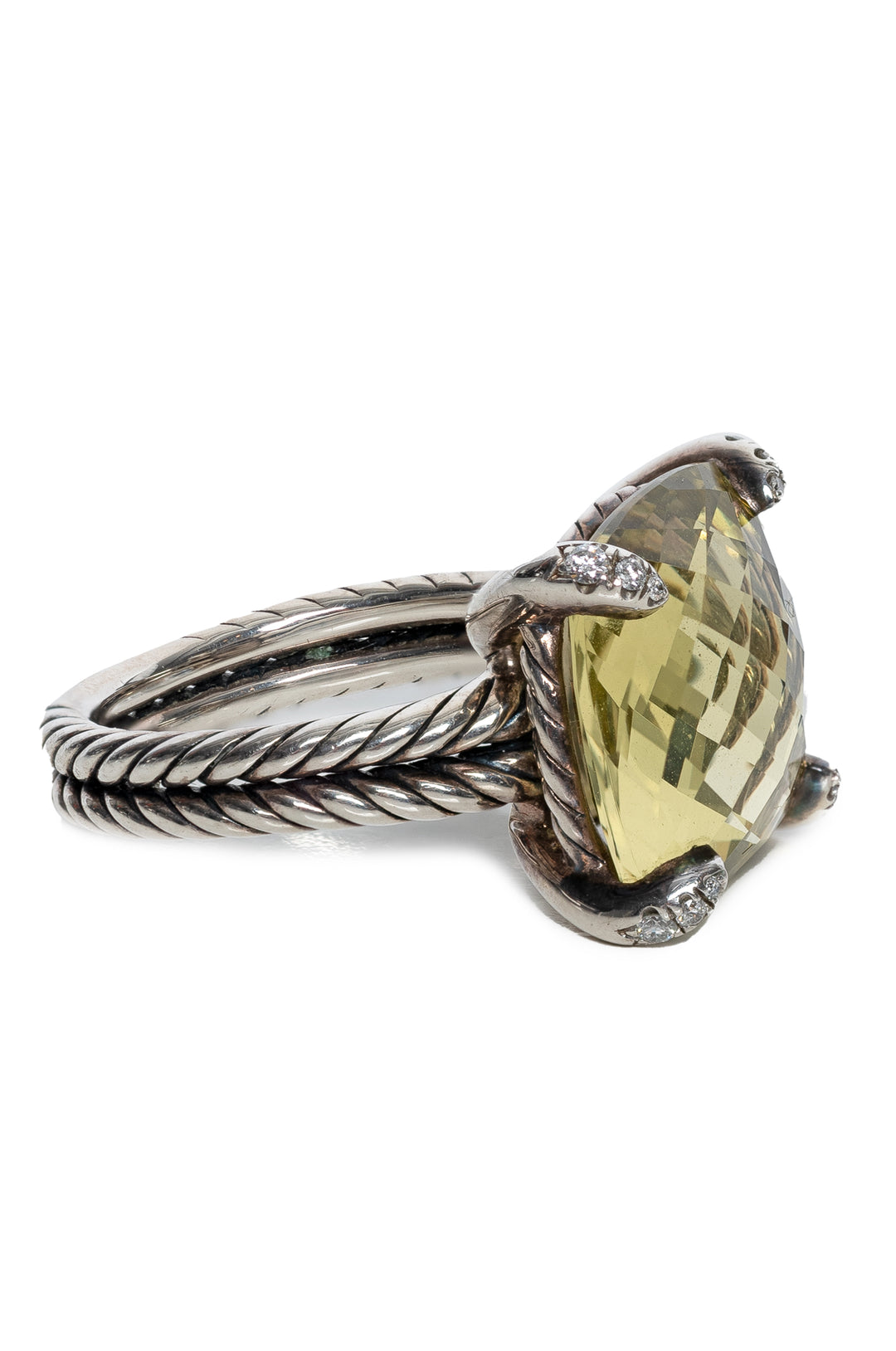 David Yurman Citrine & Diamond Chatelaine Size 6 Ring in Sterling Silver