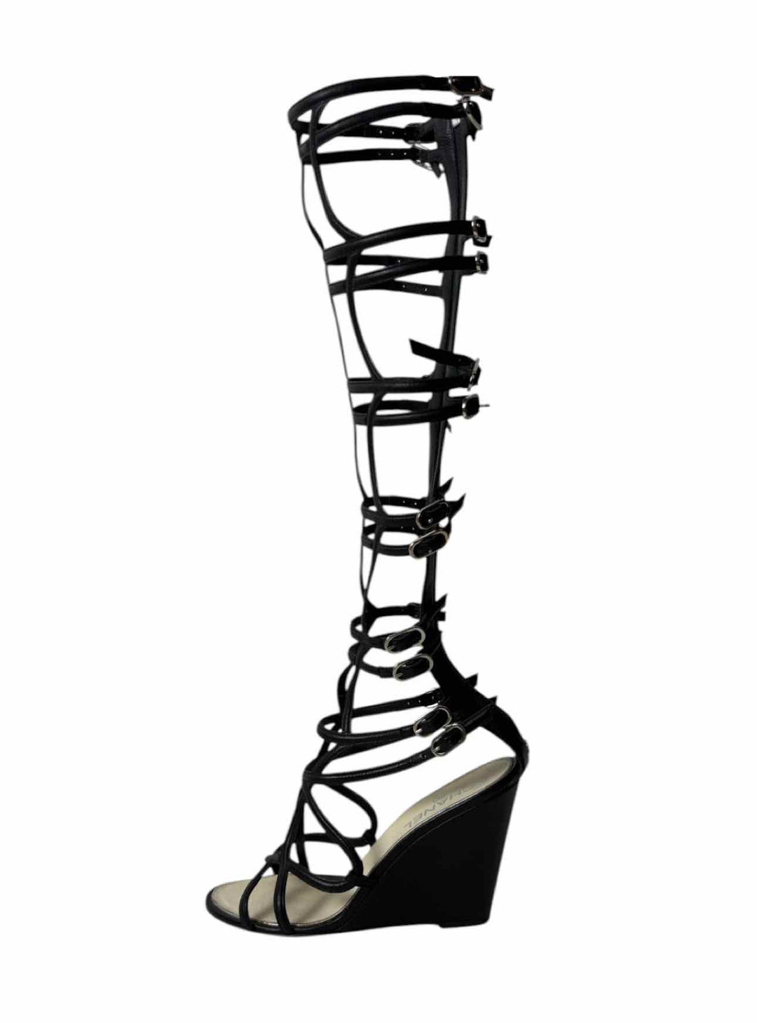 Chanel Size 38 Leather Gladiator Wedge Sandals