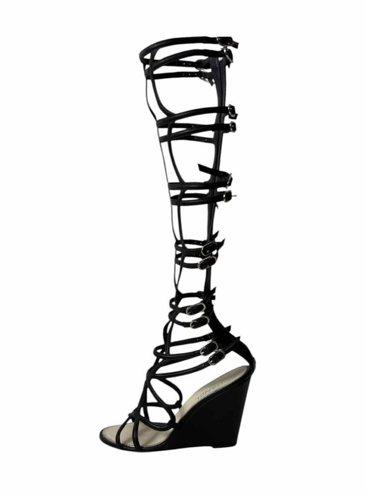 Chanel Size 38 Leather Gladiator Wedge Sandals