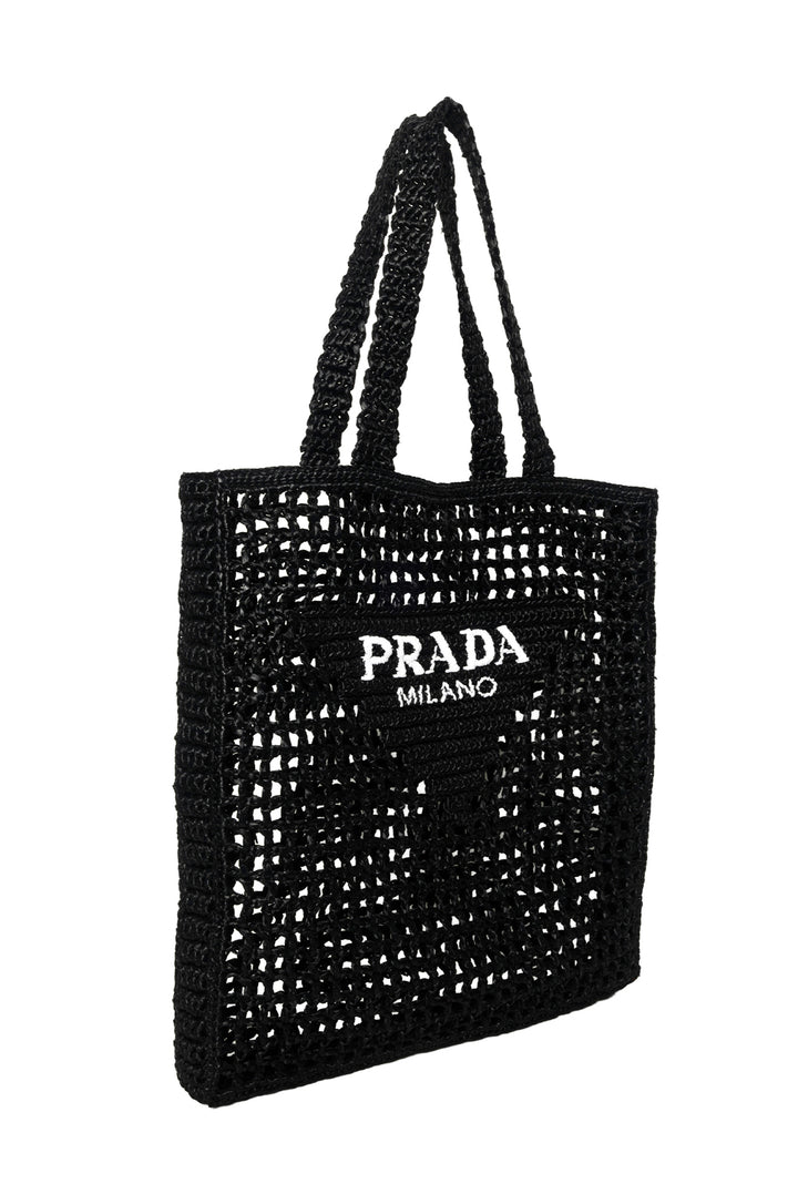 Prada Woven Raffia Logo Tote