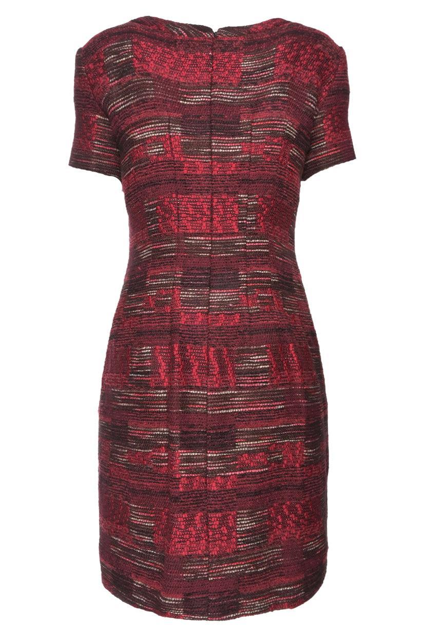 Oscar De La Renta Size 4 Embellished Tweed Short Sleeve Dress
