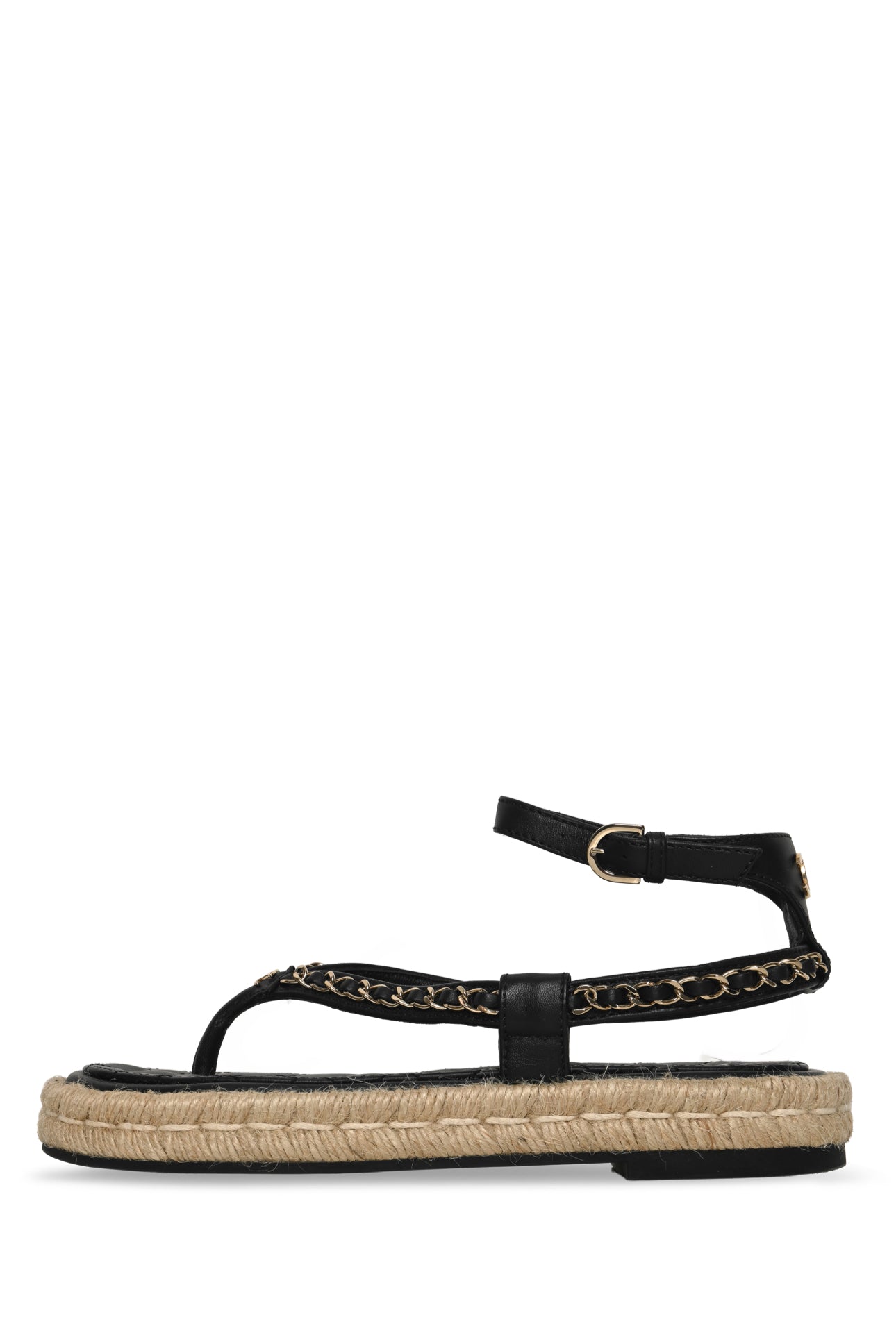 CHANEL バレリーナ 36 Chanel Size 36 Lambskin Chain CC Thong Espadrille Sandals - Luxury