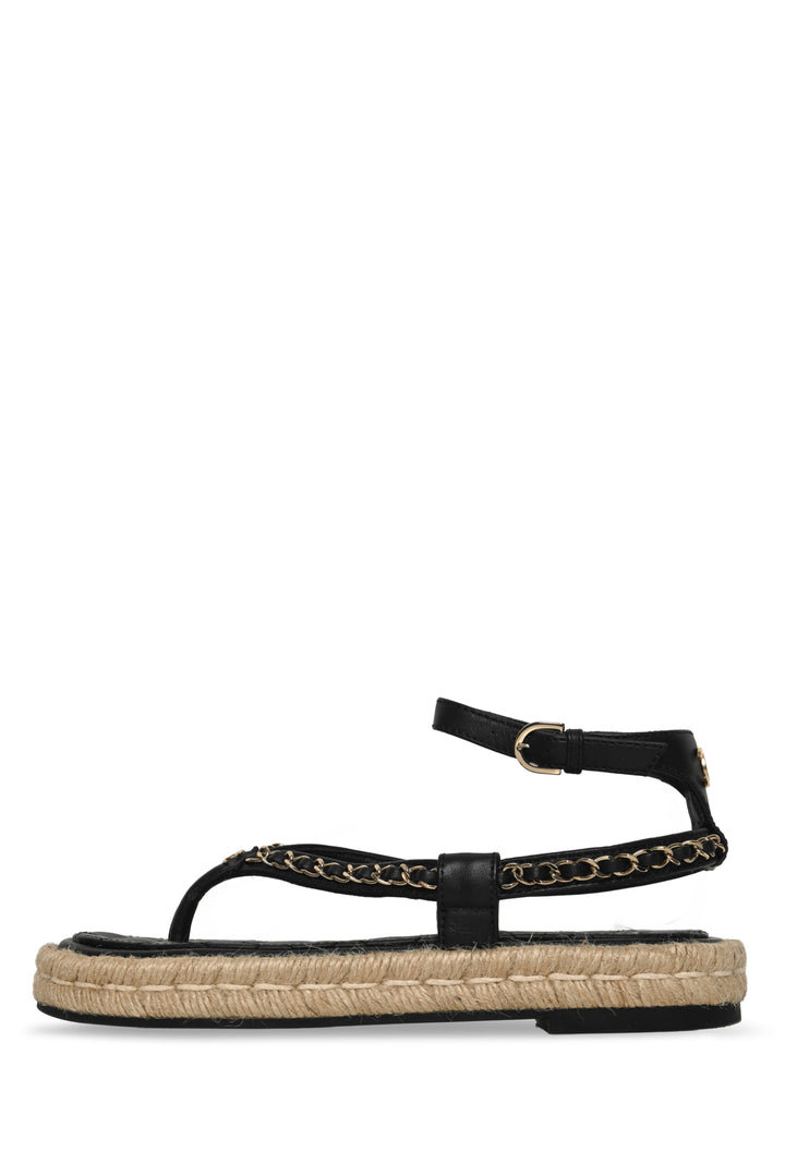 Chanel Size 36 Lambskin Chain CC Thong Espadrille Sandals