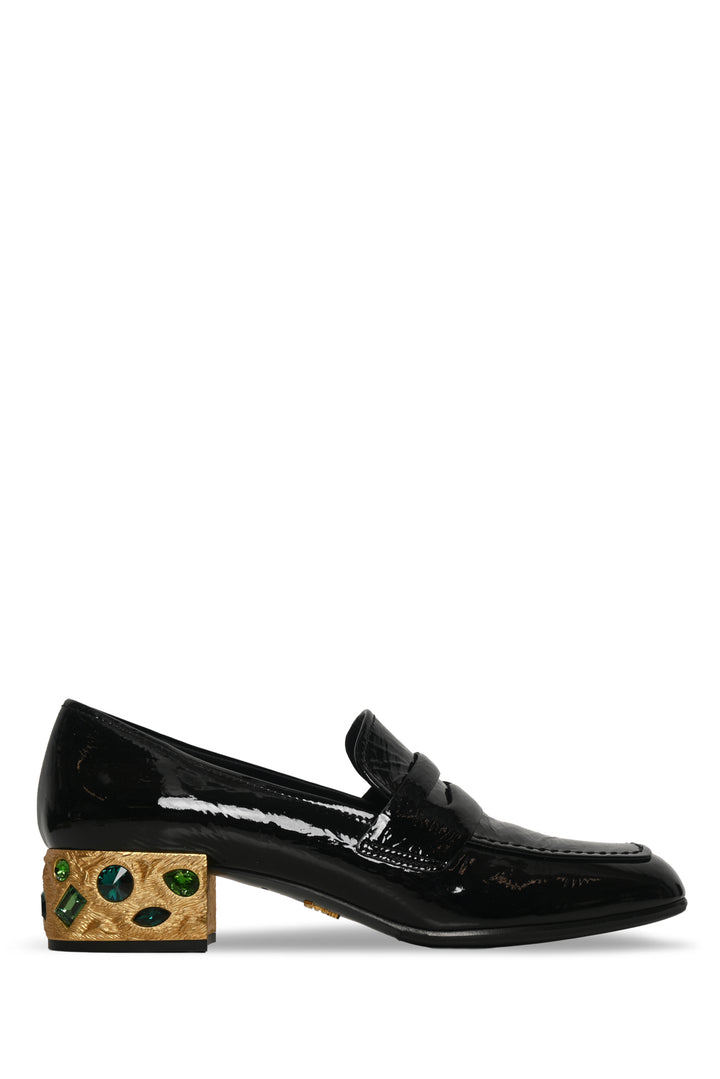 Prada Size 40 Patent Leather Jeweled Loafers