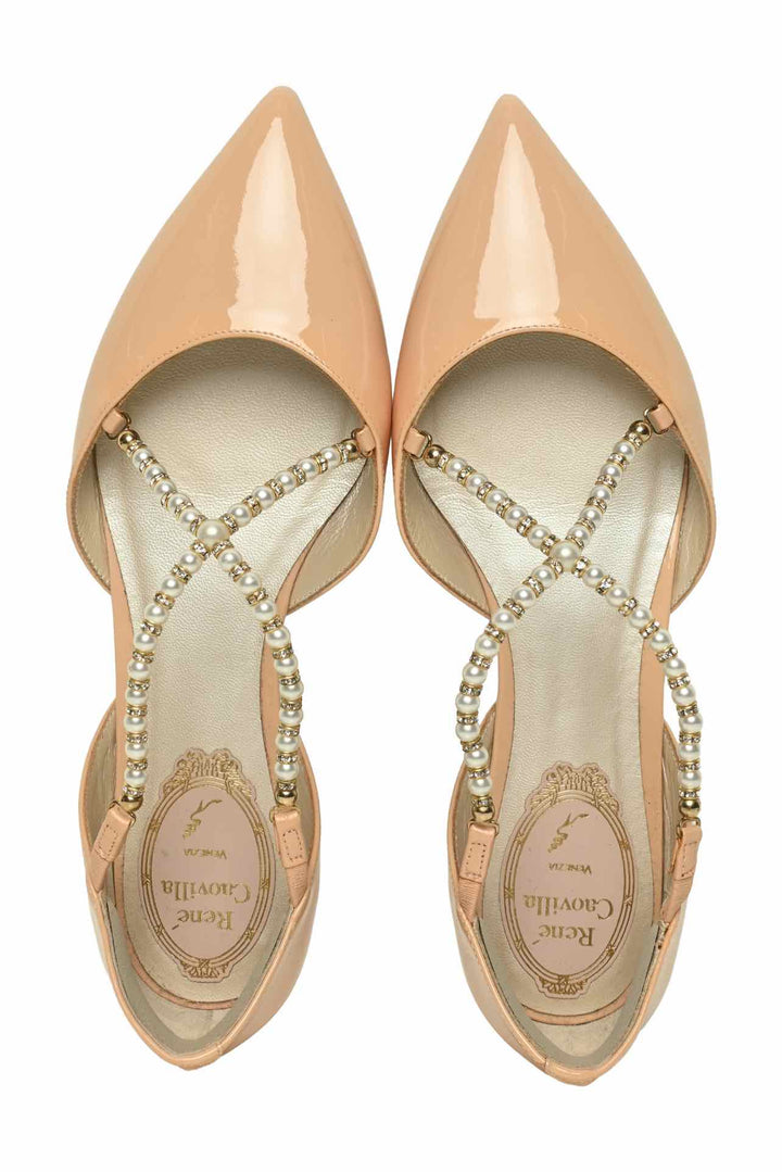 Rene Caovilla Size 35 Faux Pearl Crossover Strap Pointed Toe Flats