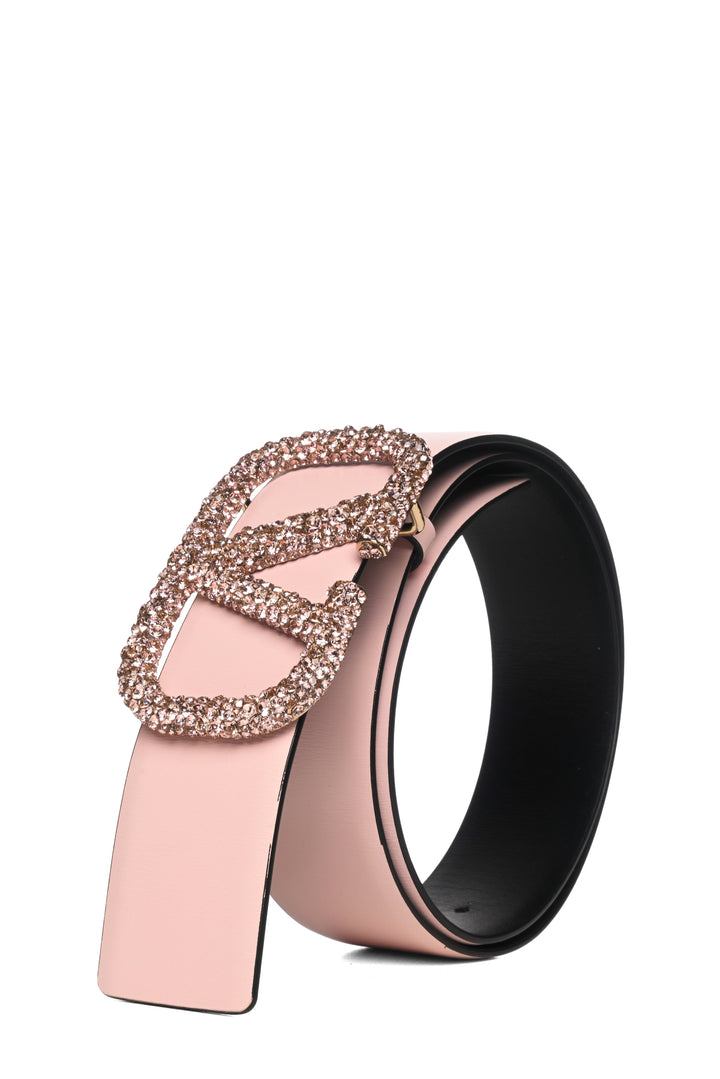 Valentino Size S VLogo Crystal-Embellished Reversible Leather Belt