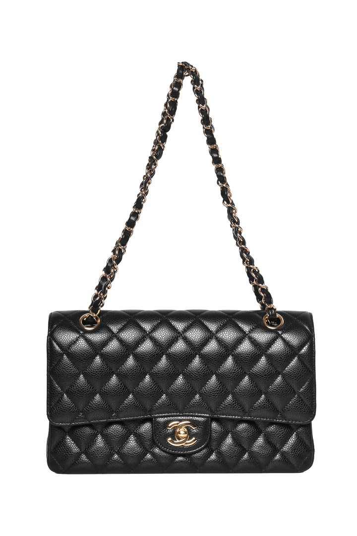 Chanel 2015-2016 Medium Quilted Caviar Classic Double Flap Shoulder Bag