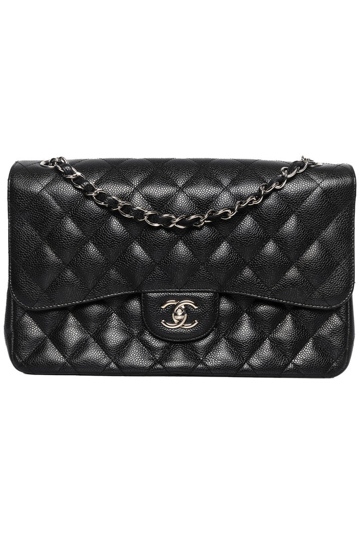 Chanel 2012 Jumbo Caviar Leather Double Flap Shoulder Bag