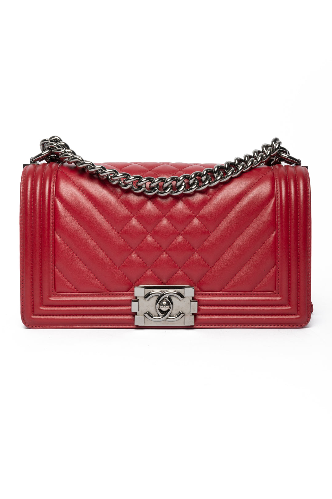 Chanel 2014 Chevron Quilted Lambskin Medium Boy Bag