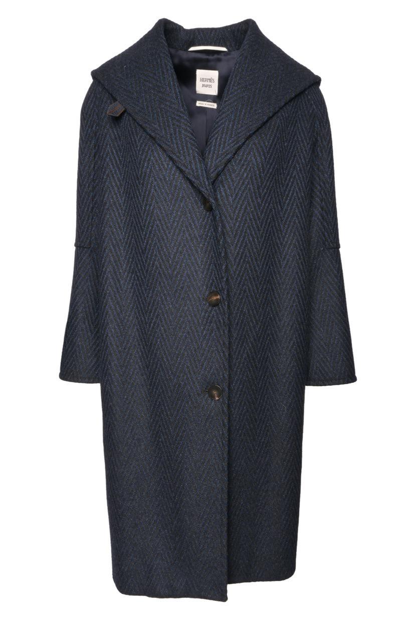 Hermes Size 34 Herringbone Wool Coat