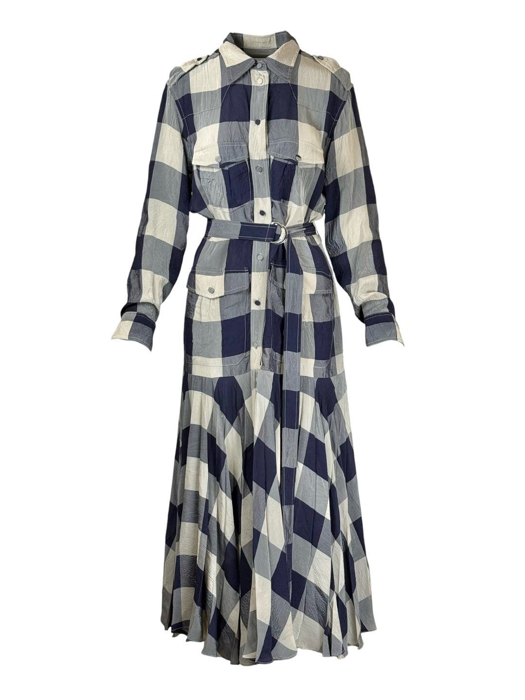 Khaite Size L Purple & Beige Plaid Shirt Dress