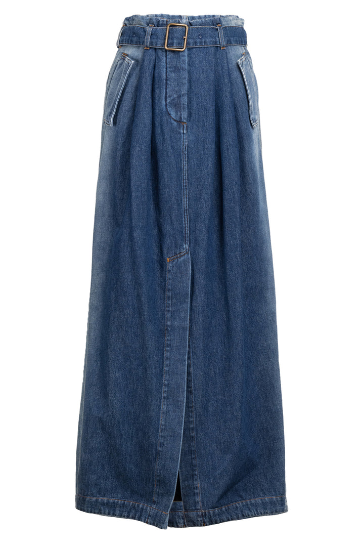 Dries Van Noten Size 36 Belted Denim Maxi Skirt