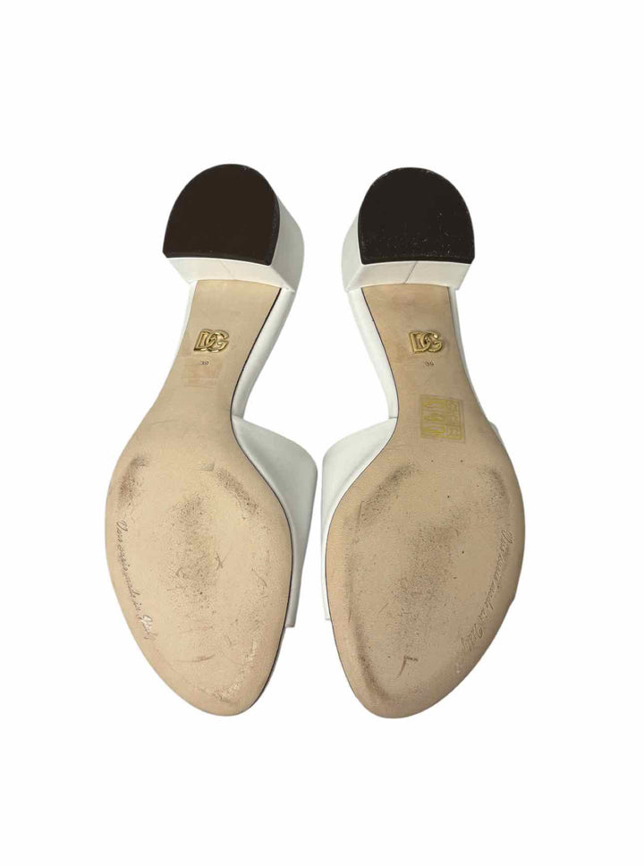 Dolce & Gabbana Size 39 Bianco Leather Logo Slide Sandals