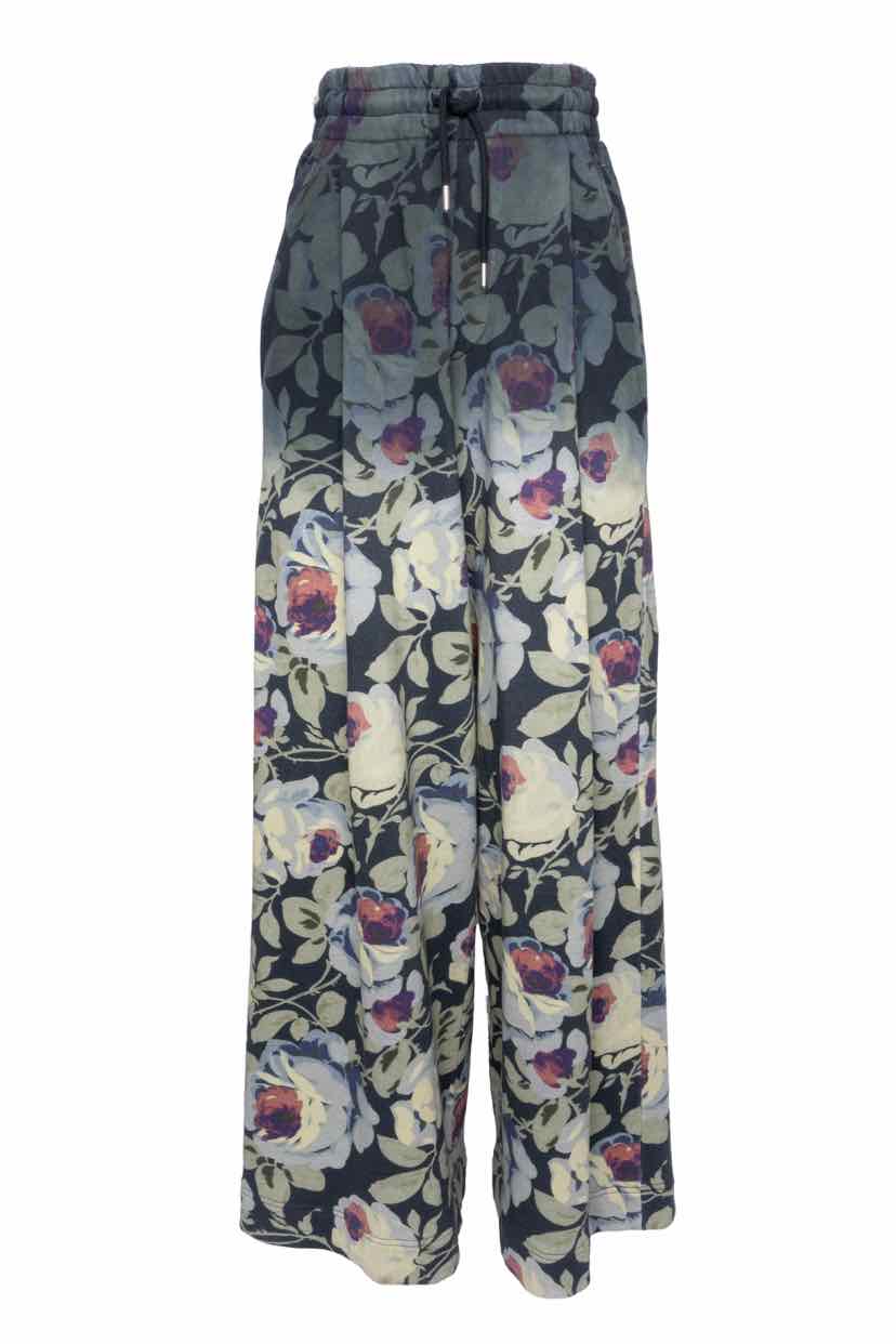 Dries Van Noten Size XS Dip Dyed Floral Print Cotton Wige Leg Pants