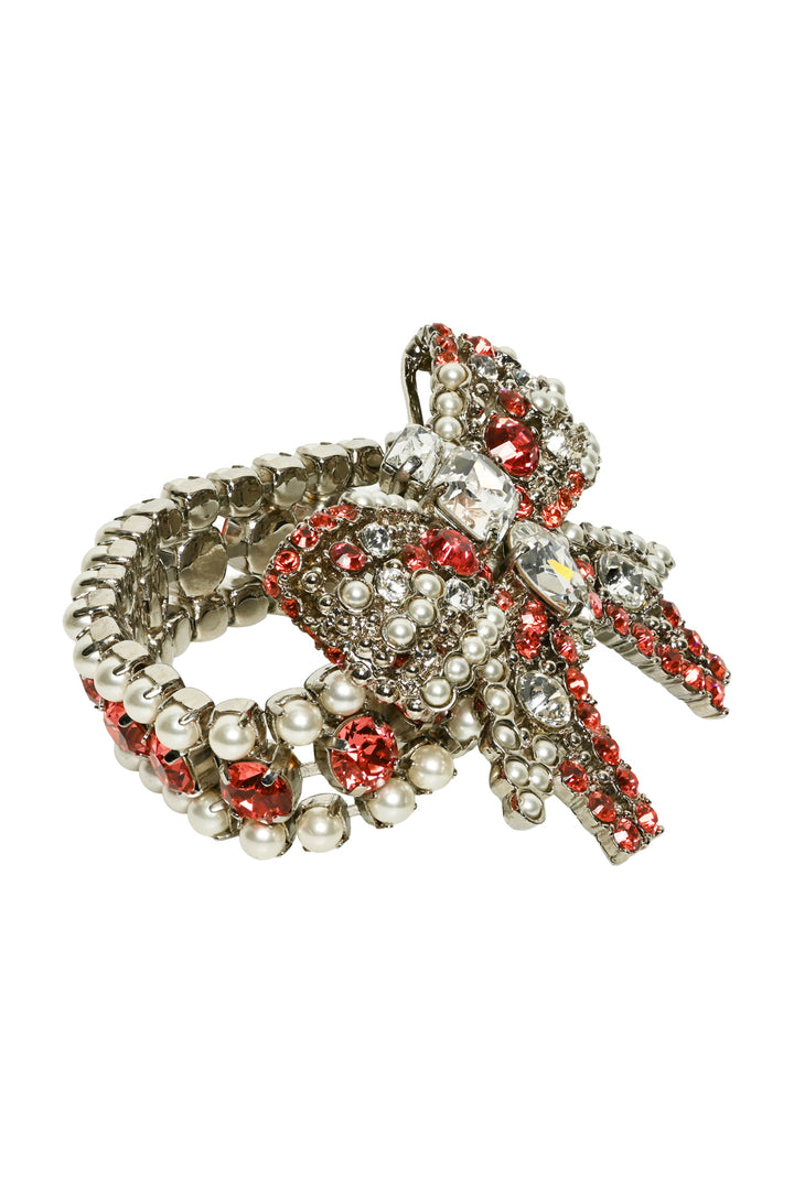 Miu Miu Crystal & Faux Pearl Bow Bracelet