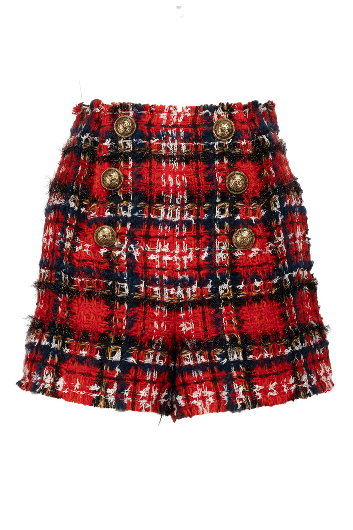 Balmain Size 36 Frayed Check Tweed Shorts
