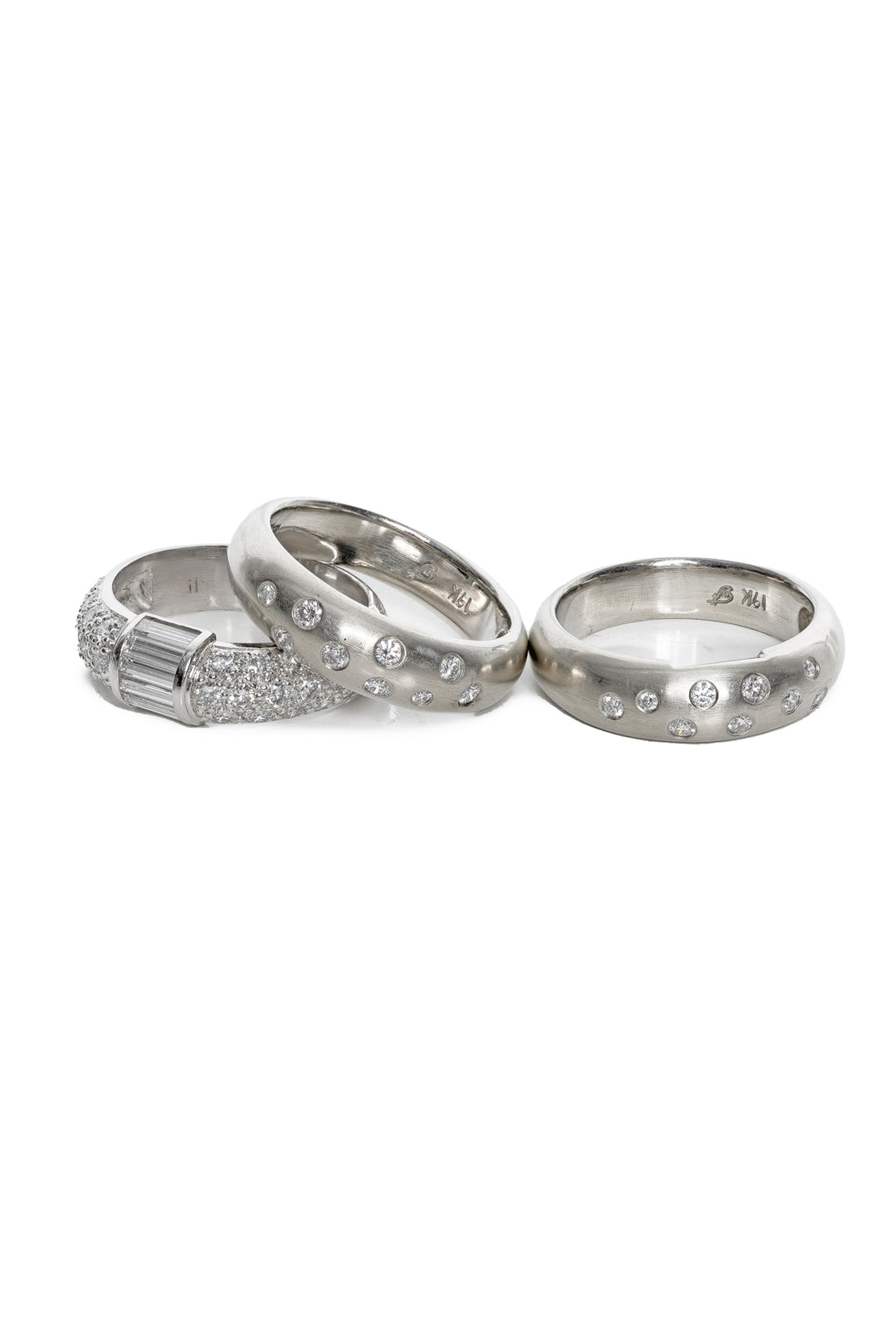 White Gold & Diamond Band Set of 3 Size 7  Ring