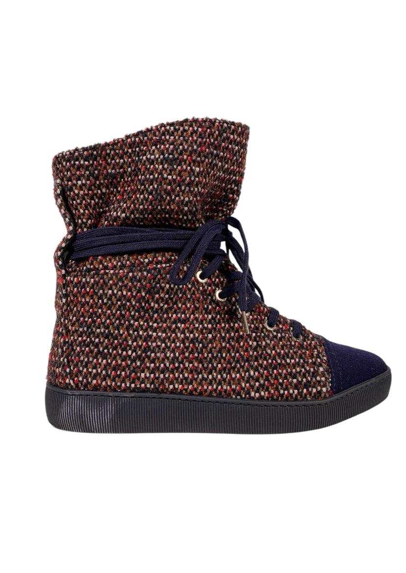 Chanel Size 37.5 2014 Coco Tweed High Top Sneaker