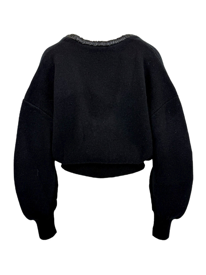 Alexander Wang Size M Ruched Leather Crewneck Sweater