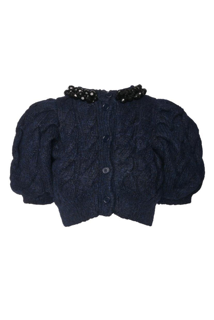 Simone Rocha Size M Embellished Cable Knit Cropped Cardigan