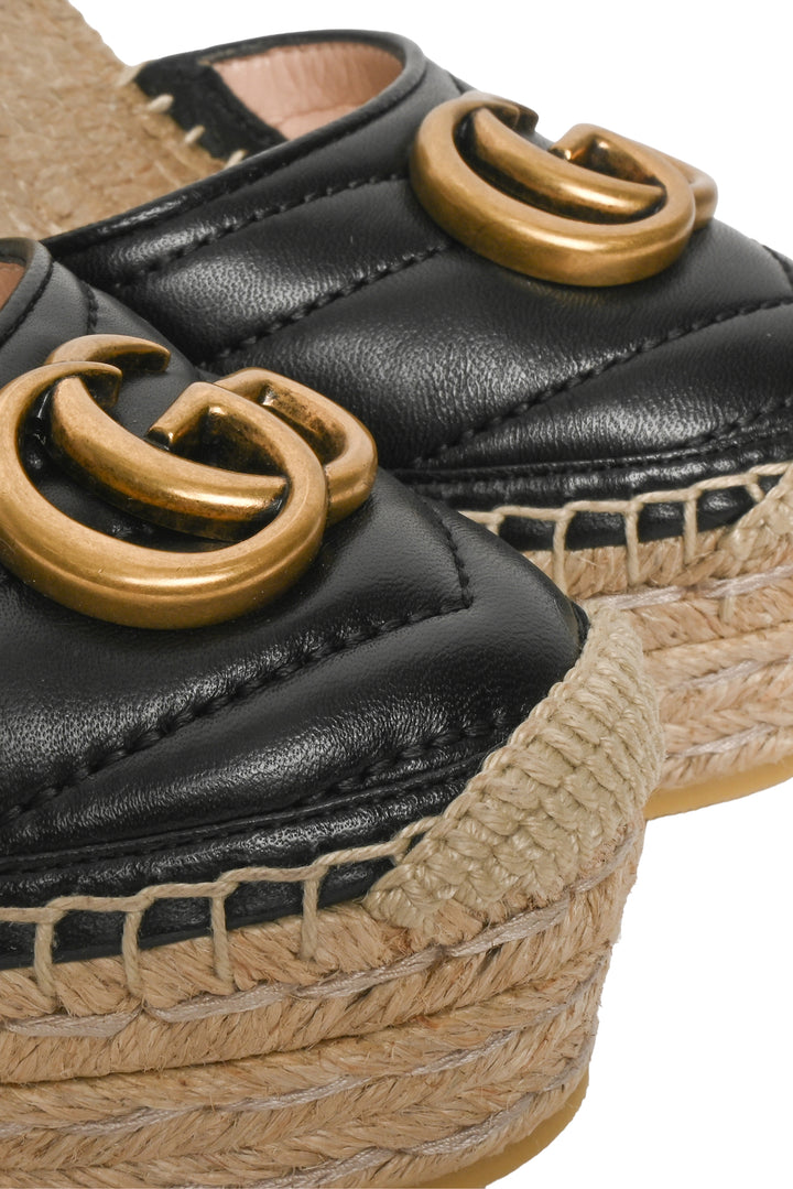 Gucci Size 35 Matelasse GG Marmont Ankle Wrap Platform Espadrille Wedges