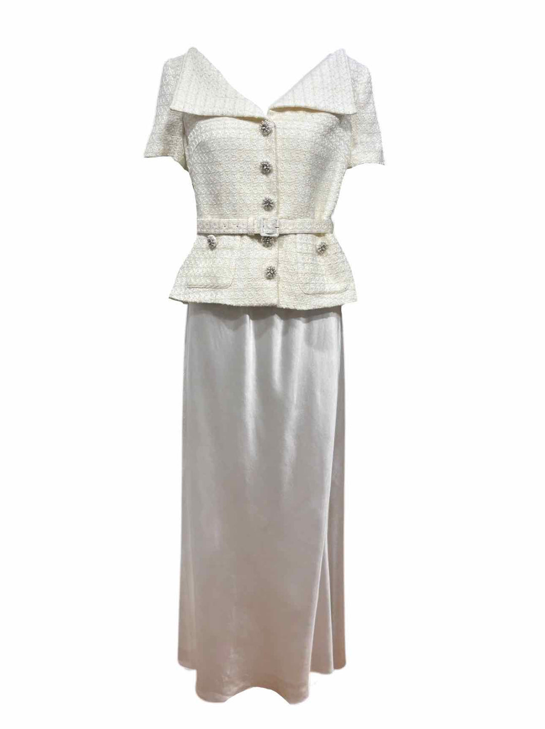 Self Portrait Size 6 Bridal Satin and BouclÃ© Maxi dDress