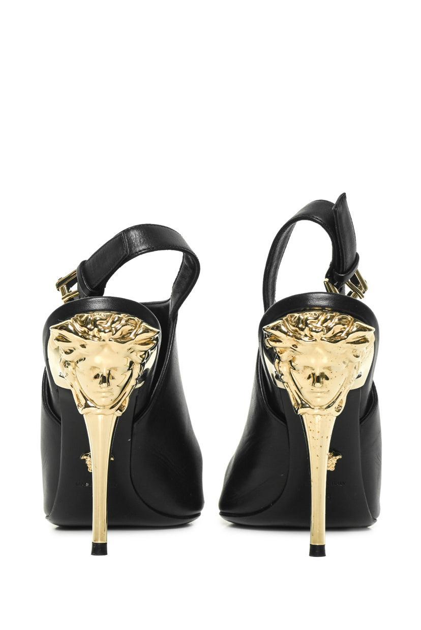 Versace Size 39 Slingback Peep Toe Leather Pumps