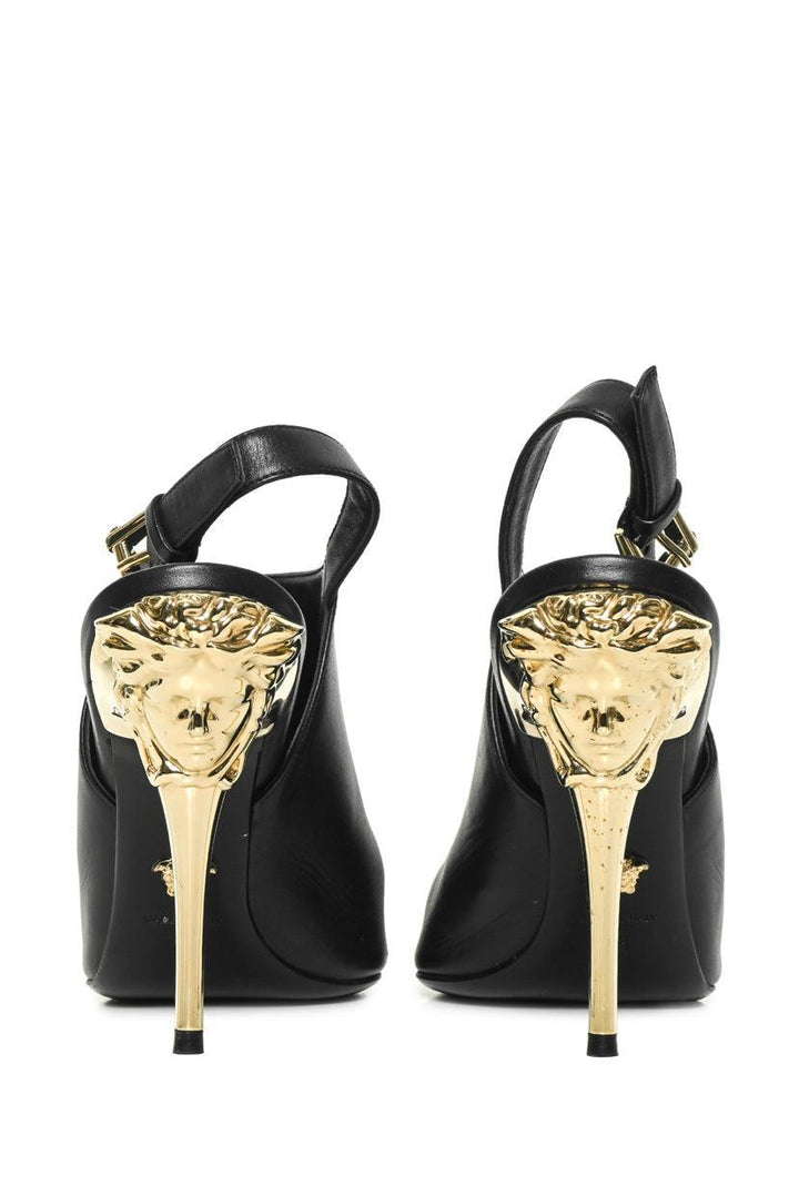 Versace Size 39 Slingback Peep Toe Leather Pumps