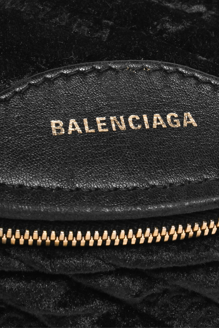 Balenciaga Crushed Velvet Logo Embossed Souvenir Belt Bag