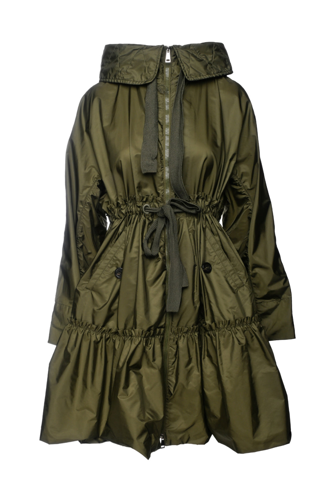 Moncler Size 2 Turquoise Giubotto Ruffle Coat