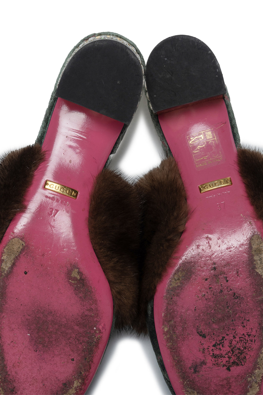 Gucci Size 37 Mink Velvet GG Monogram Candy Mules & Clogs