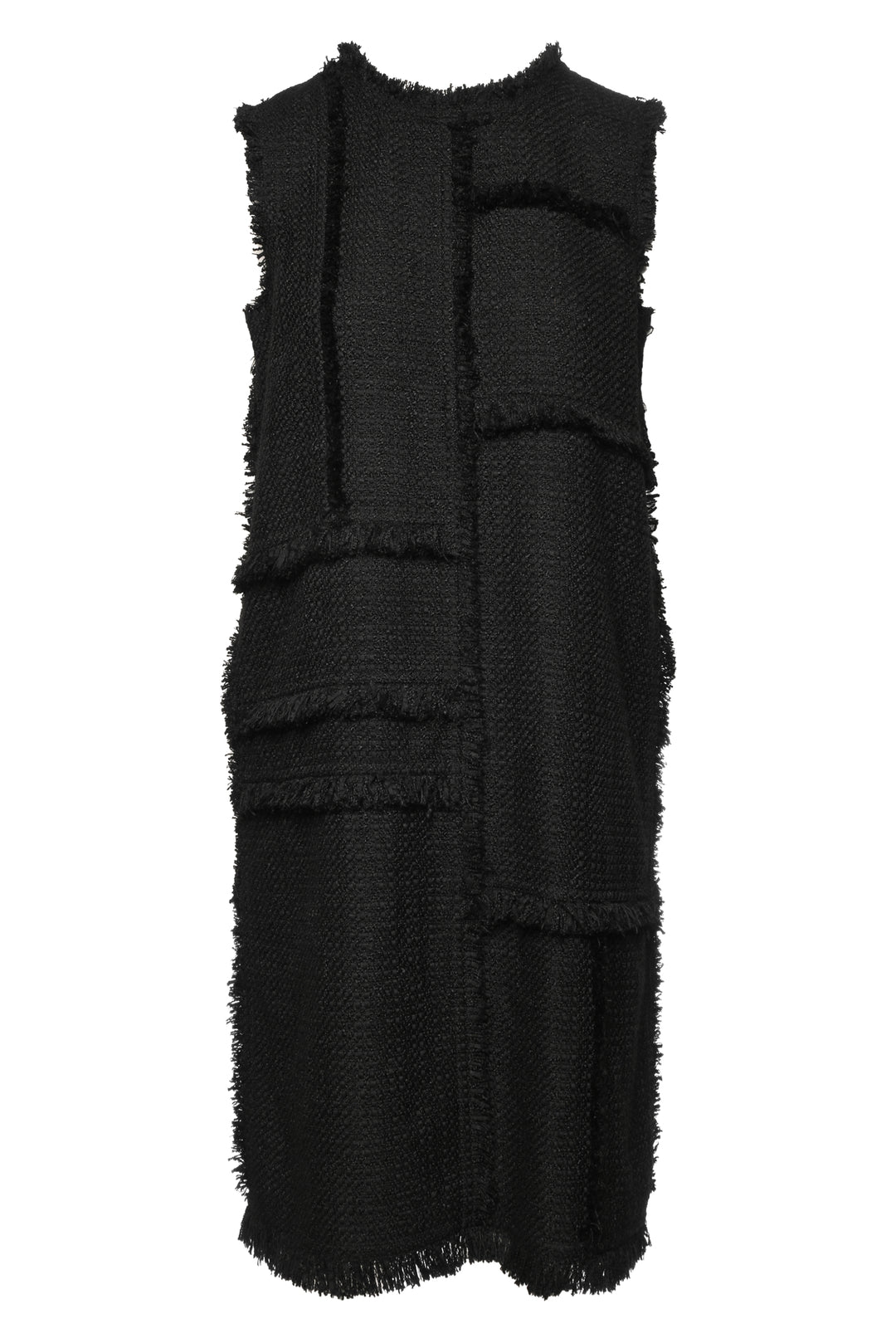 Lafayette 148 Size M Boucle Tweed Hand-Fringed Patchwork Sleeveless Dress