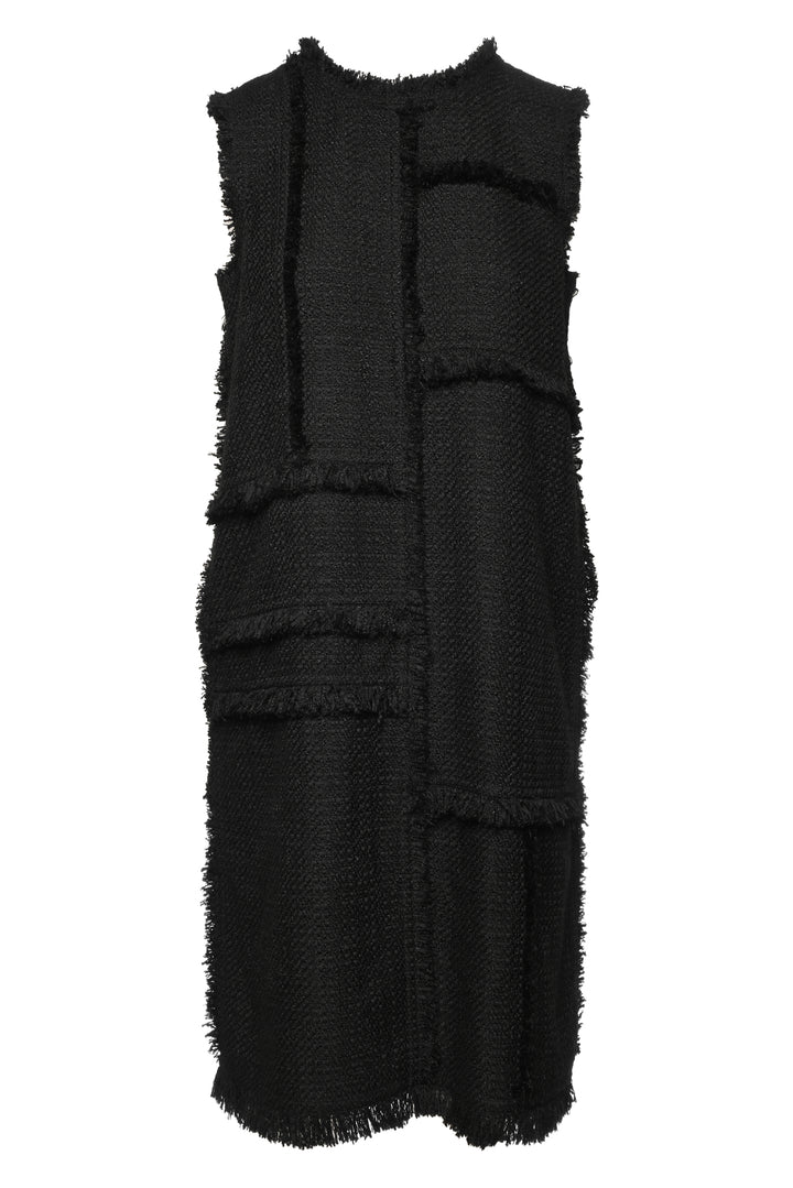 Lafayette 148 Size M Boucle Tweed Hand-Fringed Patchwork Sleeveless Dress