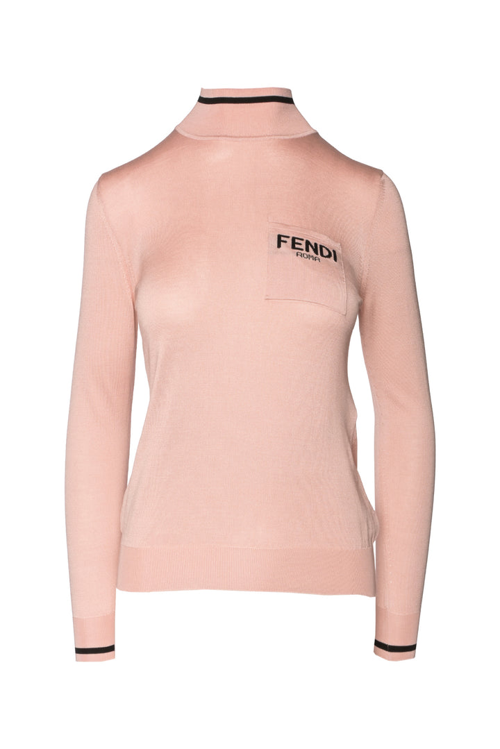 Fendi Size 2 2020 Logo Silk Knit Mock Neck Pullover Sweater