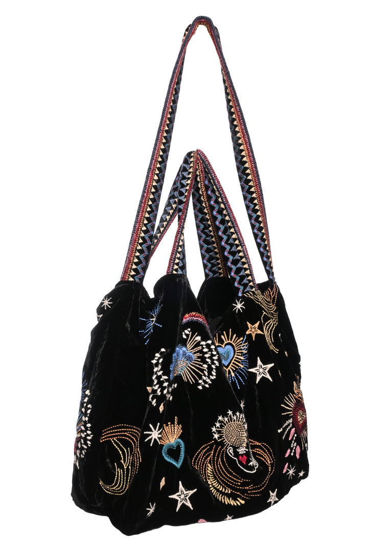 Johnny Was Victoria Embroidered Velvet Tote