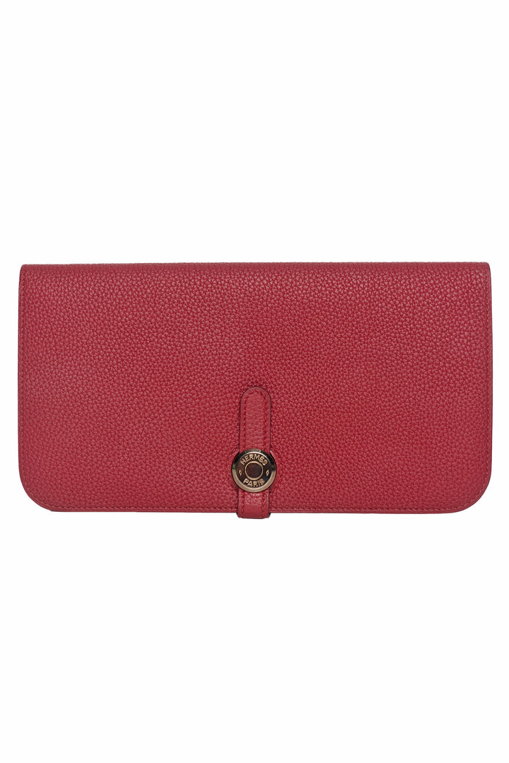 Hermes 2016 Dogan Long Wallet in Rouge Grenat Leather Wallet