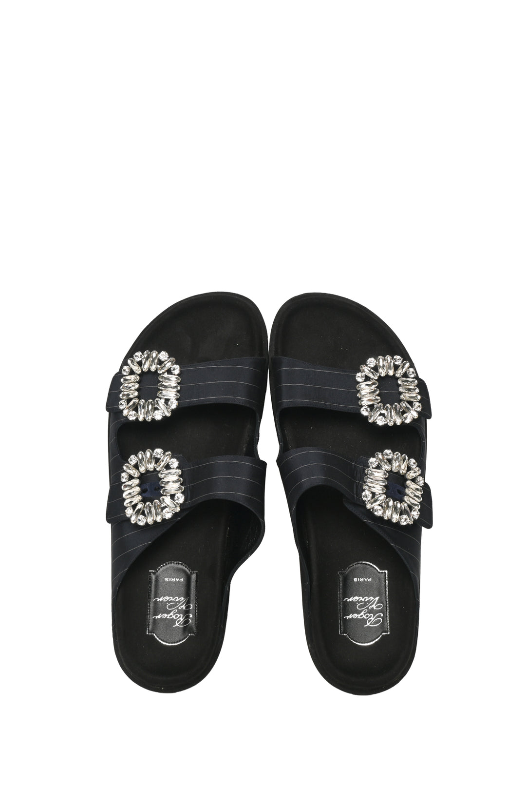 Roger Vivier Size 40 Slidy Viv Pinstriped Sandals